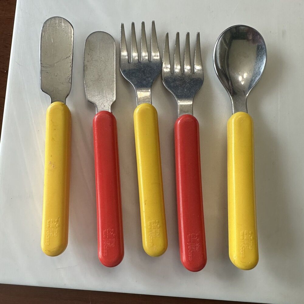 Vintage The First Years Yellow And Red With Stainless Steel Utensil Set